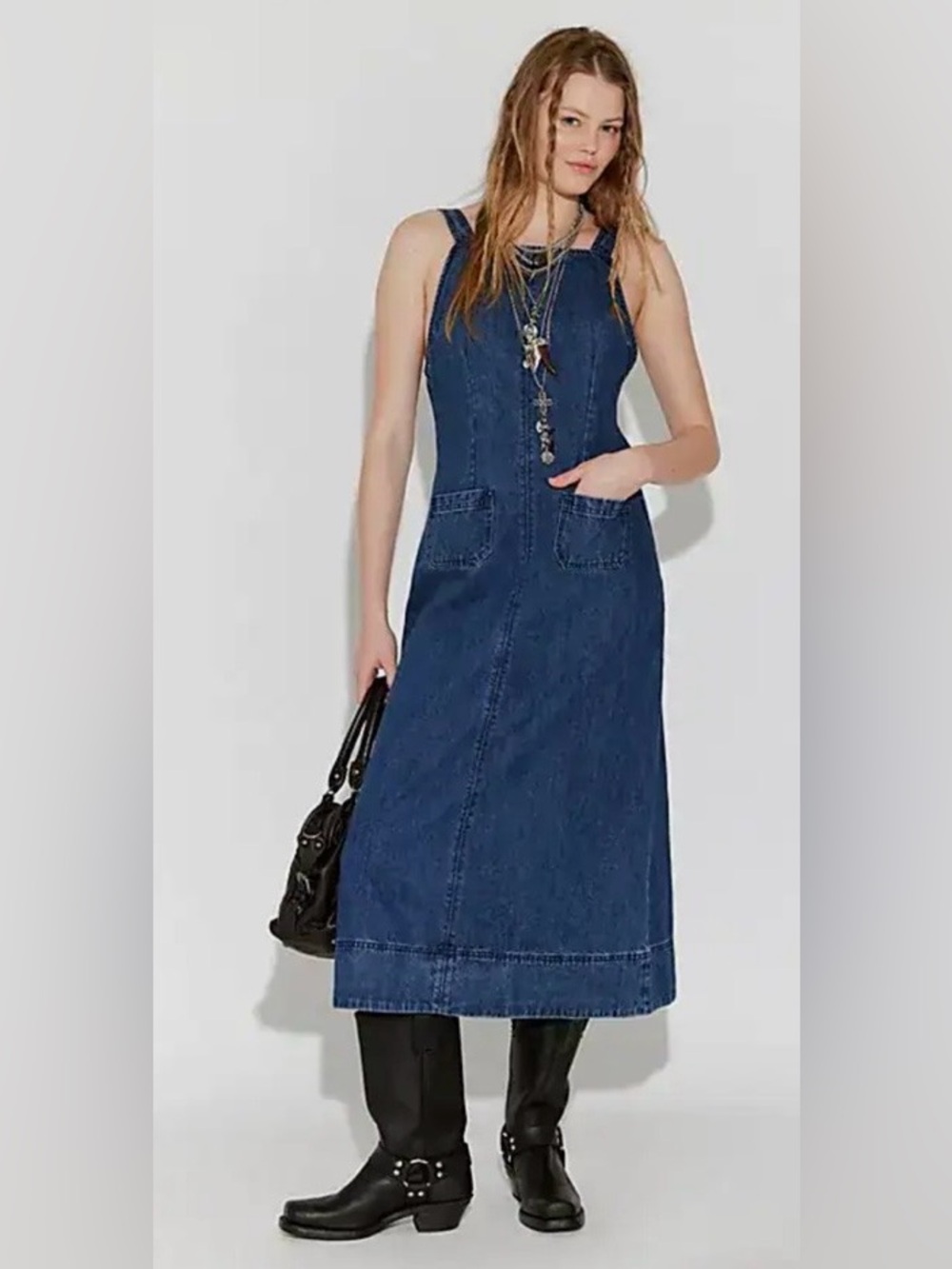Free People Dex Dark Blue Denim midi Dress size Medium
